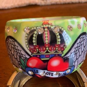 Ed Hardy Tatto art style rhinestones bangle.